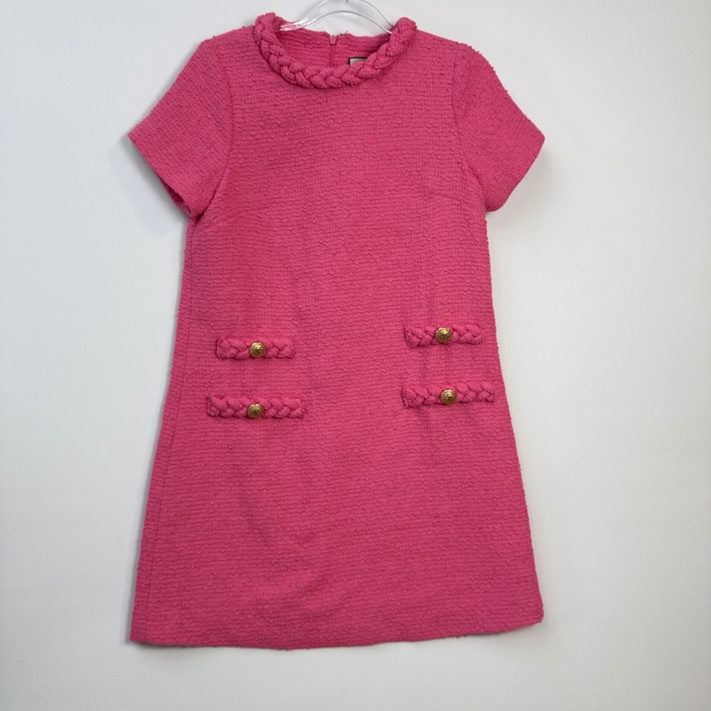 Tuckernuck Jackie Shift Tweed Dress Women S Pink Braided Lion Gold Buttons Mini - Picture 10 of 14